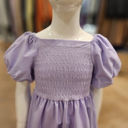 키즈46세 스퀘어 셔링 퍼프 원피스