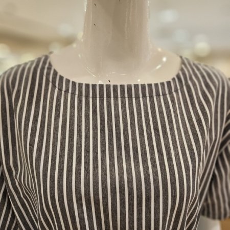 허리 스트랩 스트라이프 롱 원피스