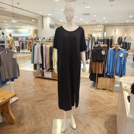 보트넥 5부 앞트임 롱 원피스