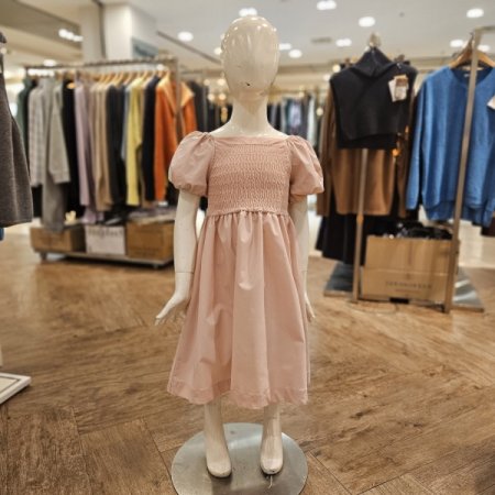 키즈46세 셔링 퍼프소매 원피스