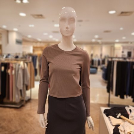 립조직 긴팔 라운드넥 크롭탑