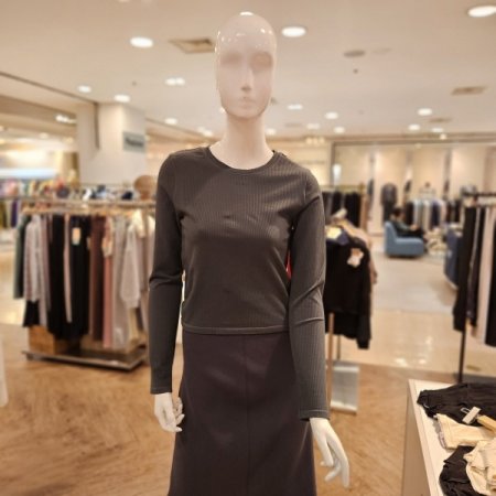 립조직 긴팔 라운드넥 크롭탑