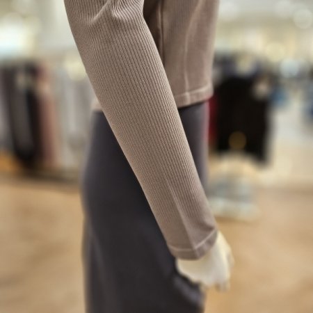 립조직 긴팔 라운드넥 크롭탑