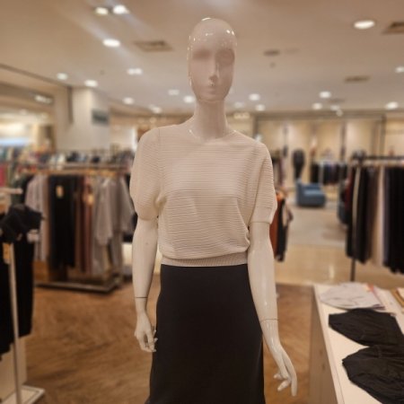 가로 골지 퍼프소매 반팔 니트