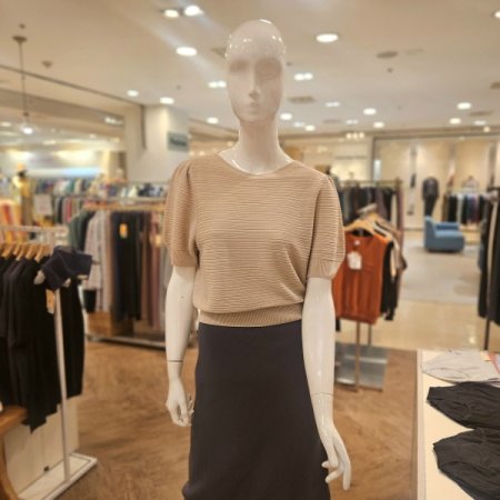 가로 골지 퍼프소매 반팔 니트