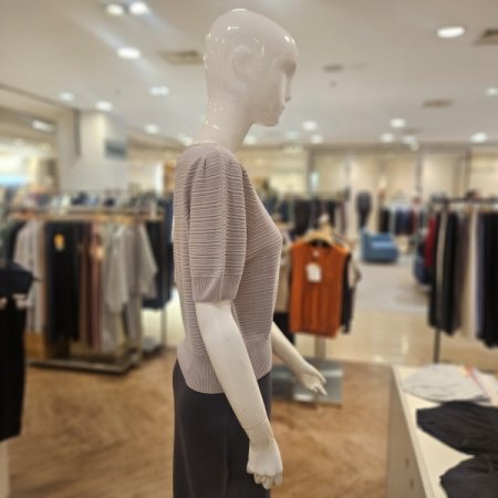 가로 골지 퍼프소매 반팔 니트