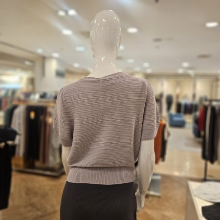 가로 골지 퍼프소매 반팔 니트