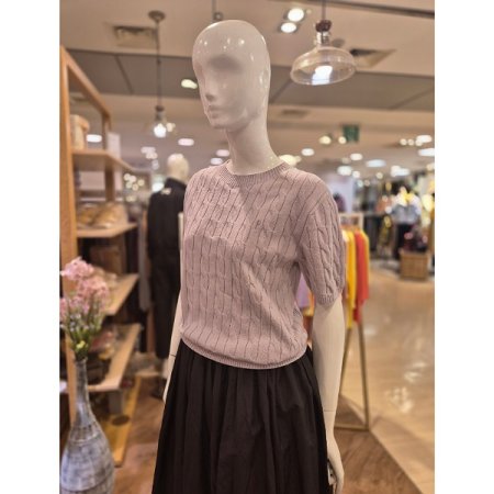 P자수 케이블 반팔 니트