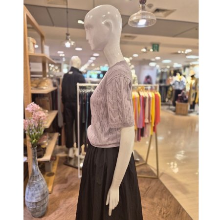 P자수 케이블 반팔 니트