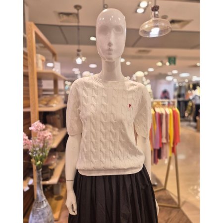 P자수 케이블 반팔 니트