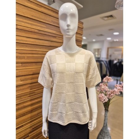 네모 격자 라운드 니트