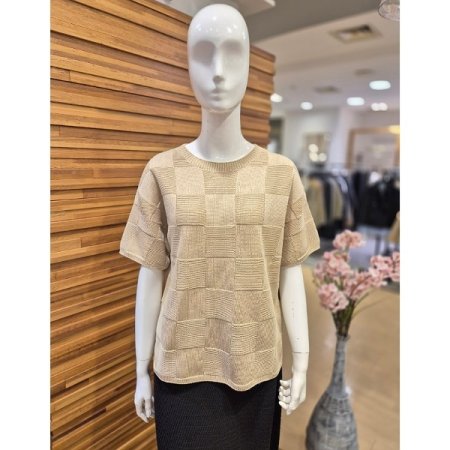 네모 격자 라운드 니트