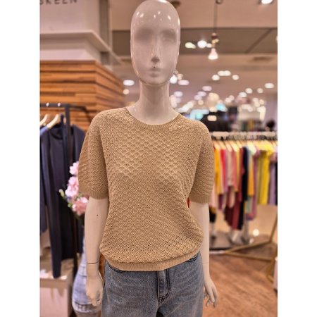 자수 펀칭 숏 라운드 니트