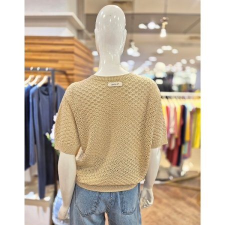 자수 펀칭 숏 라운드 니트