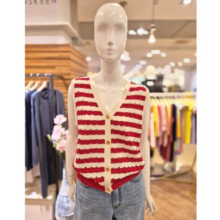 스트라이프 펀칭 니트 베스트