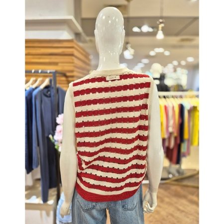 스트라이프 펀칭 니트 베스트