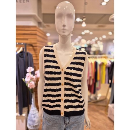 스트라이프 펀칭 니트 베스트