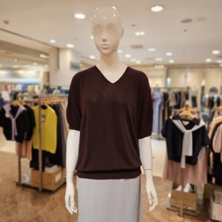 밑단시보리 브이넥 반팔 니트