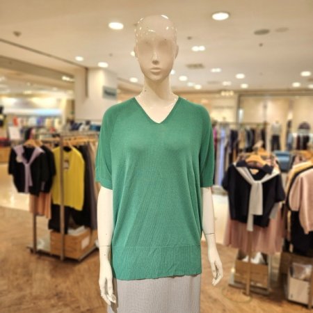 밑단시보리 브이넥 반팔 니트