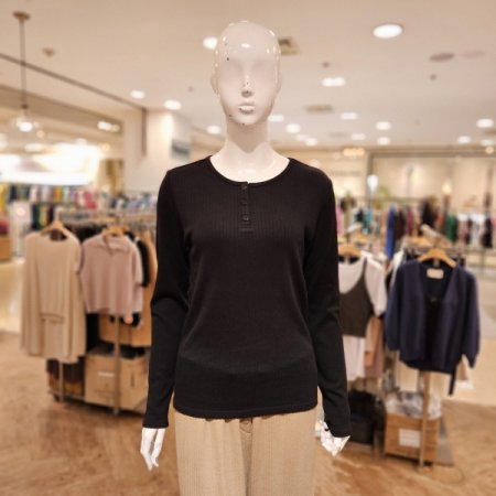 심리스 골지발열 버튼 라운드넥 티셔츠