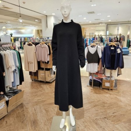 3D 울 하이넥 니트 롱 원피스