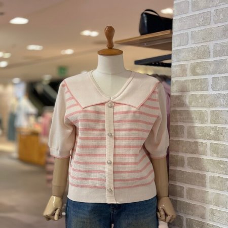 진주 버튼 카라 스웨터