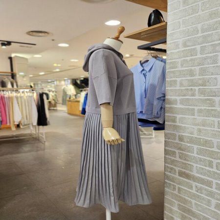 우븐 배색 다이마루 원피스