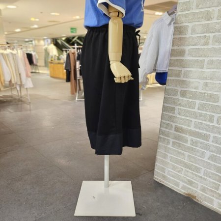 우븐 배색 와이드 8부 팬츠