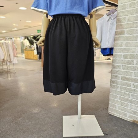 우븐 배색 와이드 8부 팬츠