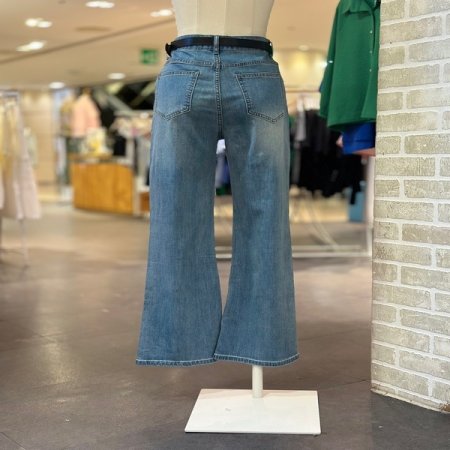 부츠컷 벨트 데님 팬츠