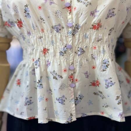 허리 스모킹 블라우스