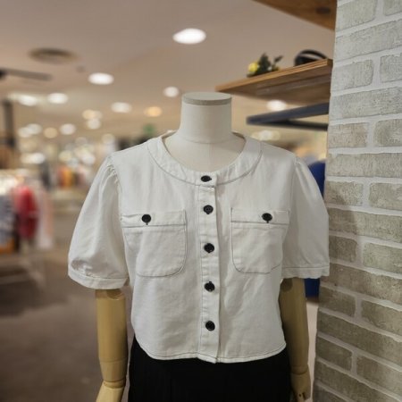 배색 스티치 퍼프 자켓