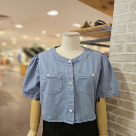 배색 스티치 퍼프 자켓