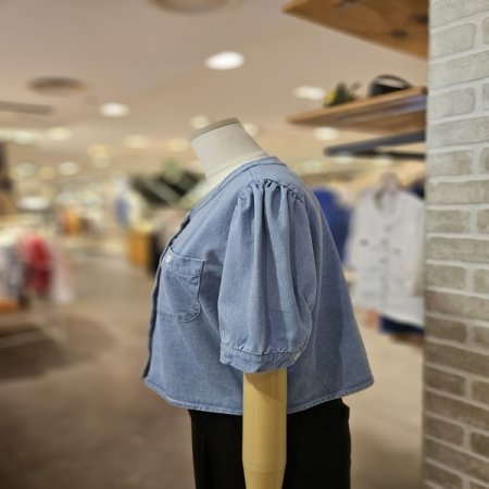 배색 스티치 퍼프 자켓