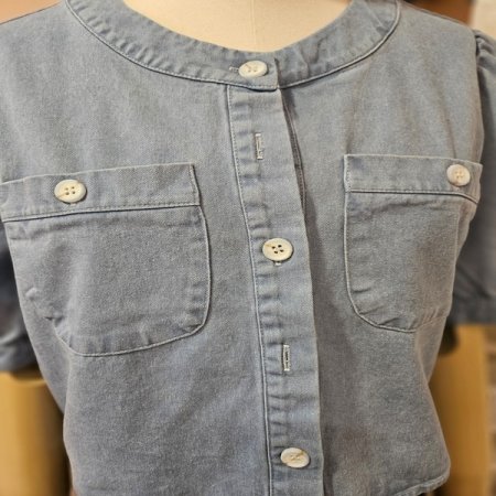 배색 스티치 퍼프 자켓