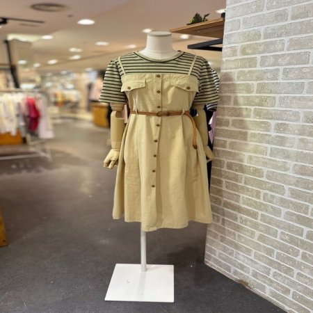 스트라이프 버튼 원피스