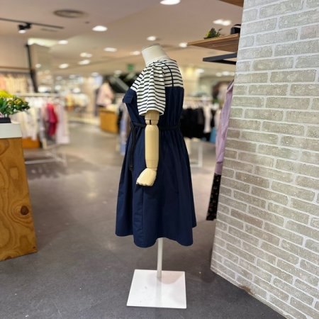 스트라이프 버튼 원피스