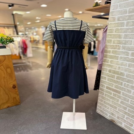 스트라이프 버튼 원피스