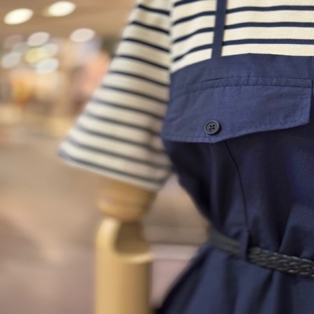 스트라이프 버튼 원피스