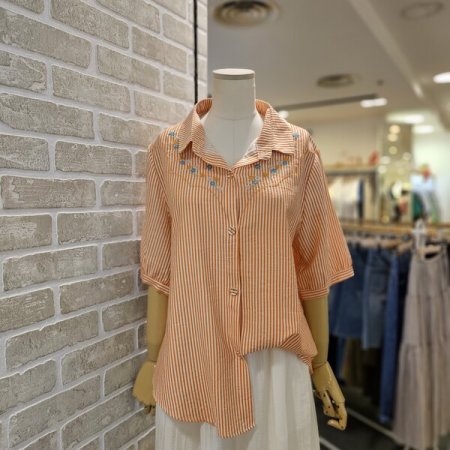 꽃 자수 스트라이프 남방