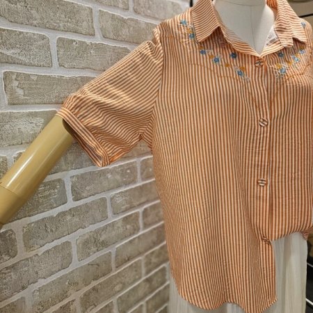 꽃 자수 스트라이프 남방