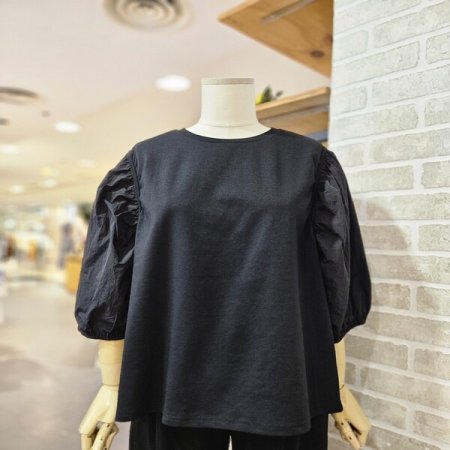 우븐 배색 블라우스