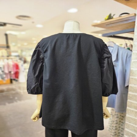 우븐 배색 블라우스