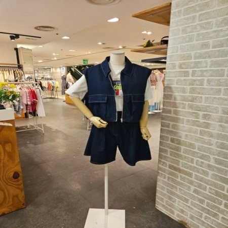 스티치 셋업 데님 베스트