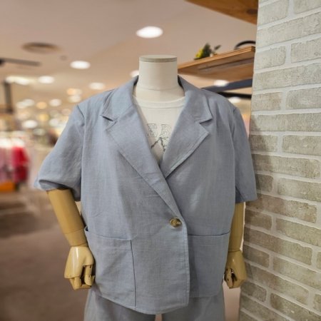 린넨 원버튼 반팔 자켓 세트