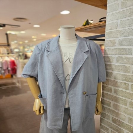 린넨 원버튼 반팔 자켓 세트