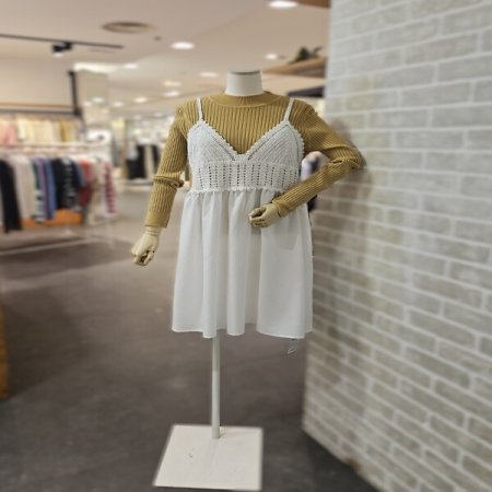 레이스 배색 슬리브 원피스