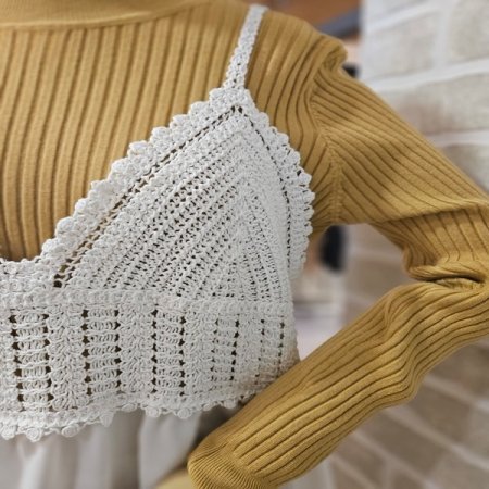 레이스 배색 슬리브 원피스