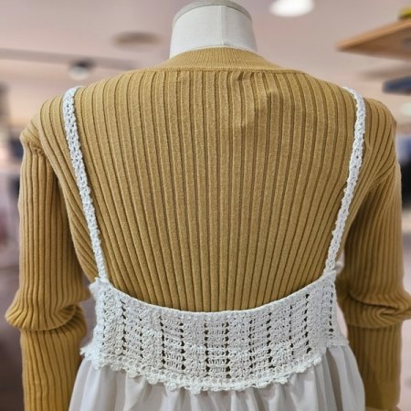 레이스 배색 슬리브 원피스