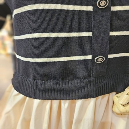 니트 배색 버튼 원피스